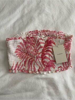 Tularosa White Tube Top with Pink and Coral Floral Print